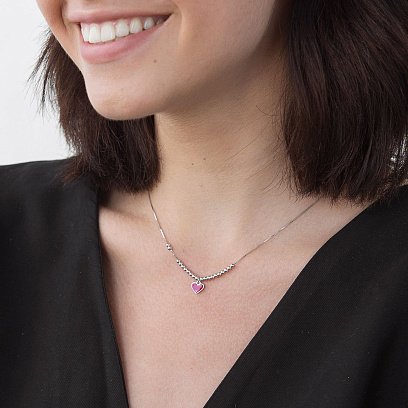 Срібне кольє з сердечком (емаль) 18802 №8