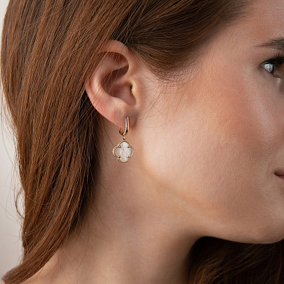 Сережки "Конюшина" в червоному золоті (перламутр) с09487 №2