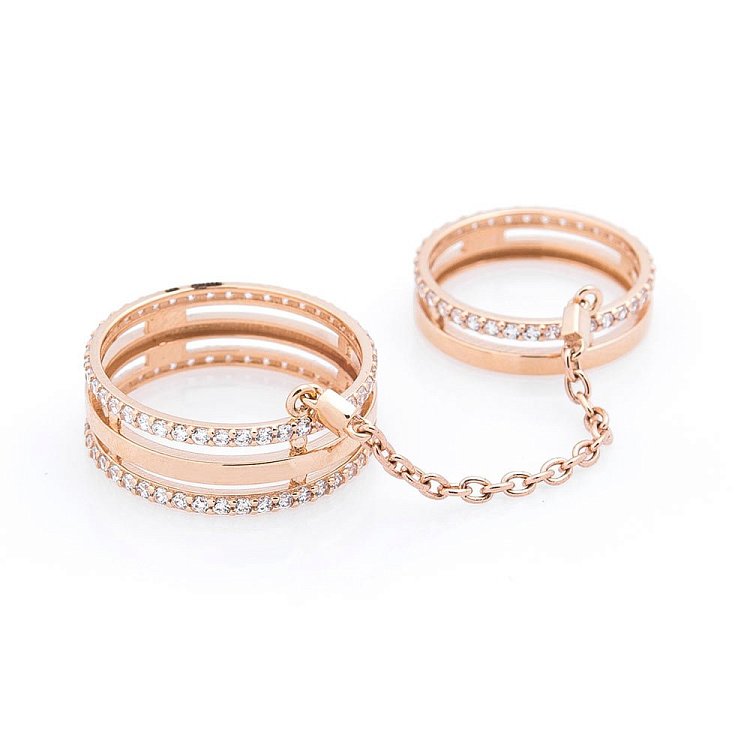 Золота каблучка на дві фаланги з фіанітами к05460 - 1 Золота каблучка на дві фаланги з фіанітами к05460 від ювелірного магазину Онікс - 1