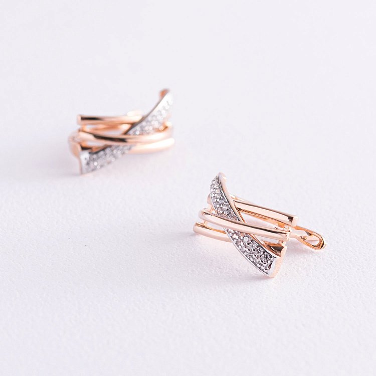 Золотые серьги с фианитами с05716 от ювелирного магазина Оникс - 2