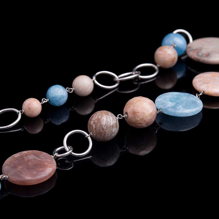 Намисто з агатом, коралом і польовим шпатом 1650бу36 - 1 Намисто з агатом, коралом і польовим шпатом 1650бу36 від ювелірного магазину Онікс - 1