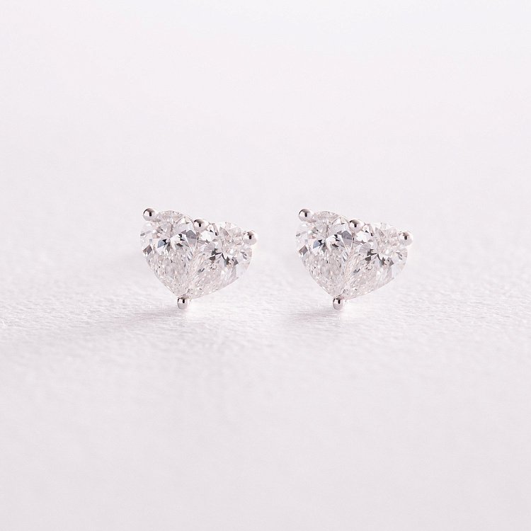 Золоті сережки - пусети "Сердечки" з діамантами сб0404nl від ювелірного магазину Онікс - 1