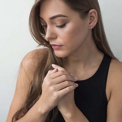 Золотые серьги - пусеты с бриллиантами "Сердечки" сб0084ca №5