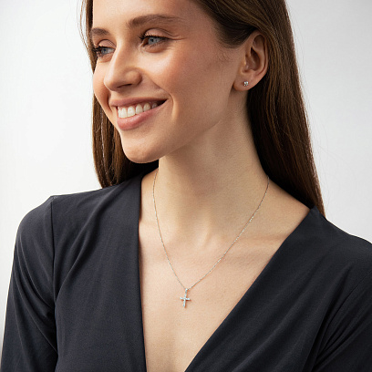 Хрестик у білому золоті з діамантами пб0366ri №2