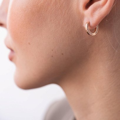 Золоті сережки - кільця з фіанітами с07800 №7