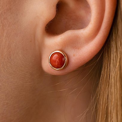 Серьги - пусеты с кораллом (желтое золото) с08677 №2