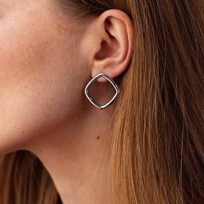 Срібні сережки - пусети "Ромби" 122643 №3