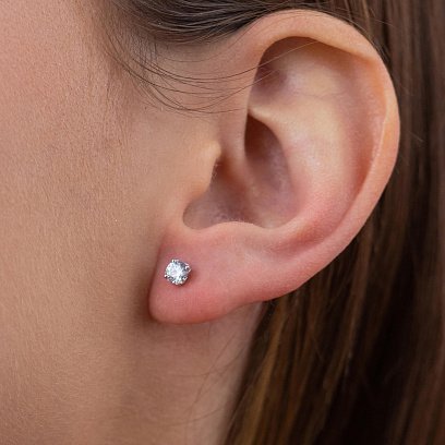 Сережки - пусети "Сердечка" в білому золоті (фіаніти) с06918 №10