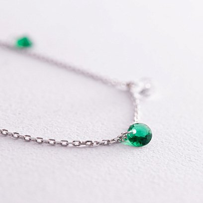 Браслет у білому золоті (зелені та білі фіаніти) б05136 №5