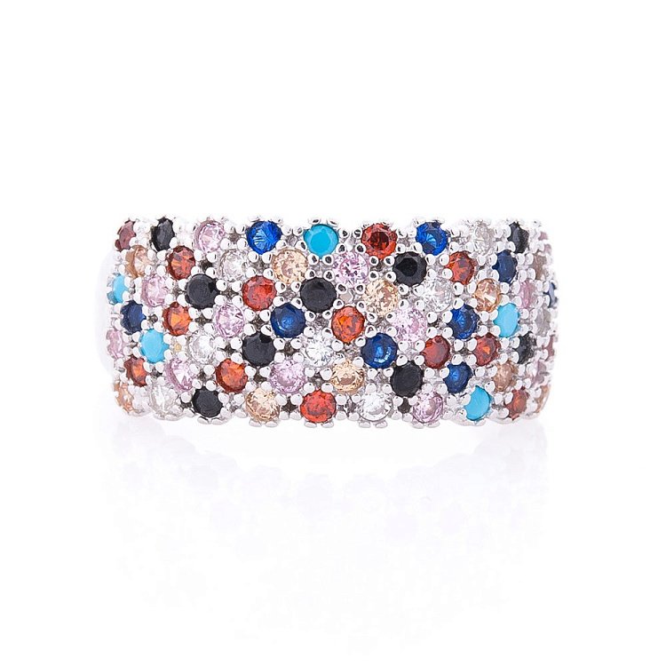 Серебряное кольцо с разноцветными фианитами 112157 от ювелирного магазина Оникс - 2