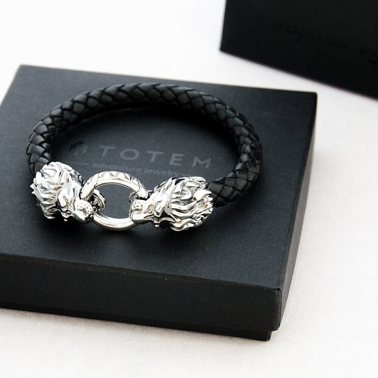 Шкіряний браслет "Лев" з срібними вставками t0022 від ювелірного магазину Онікс - 3