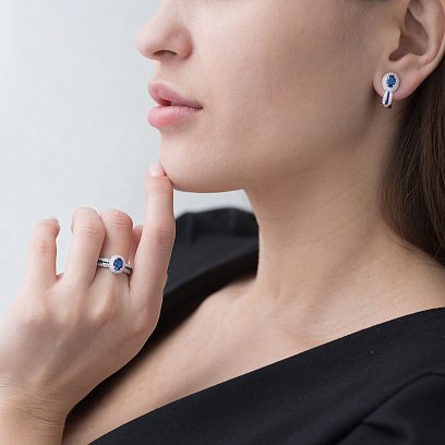 Золотые серьги с бриллиантами и сапфирами на итальянской застежке сб0310lg №2