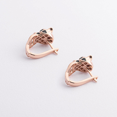 Золоті сережки "Пантера" (фіаніти, емаль) с09592 №2