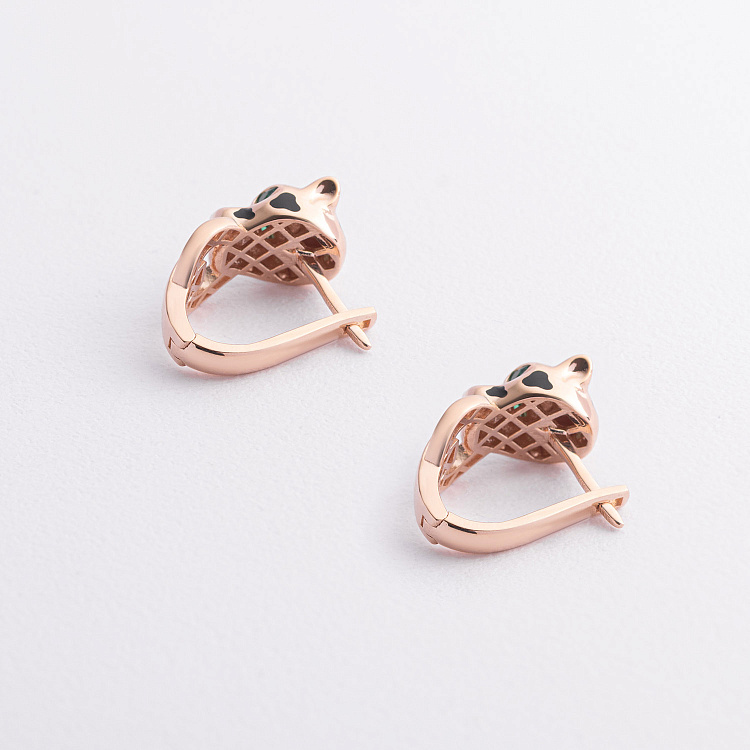 Золоті сережки "Пантера" (фіаніти, емаль) с09592 від ювелірного магазину Онікс - 1