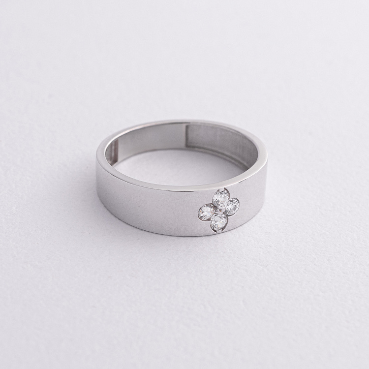 Кольцо "Клевер" в белом золоте (фианиты) к08357 от ювелирного магазина Оникс - 1