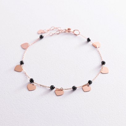 Золотий браслет "Сердечка" (фіаніти) б04885