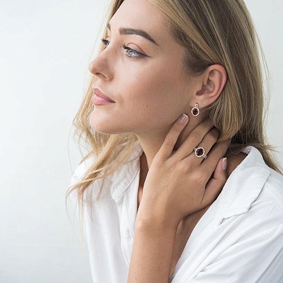 Золоті сережки з піропом і фіанітами с04183 №4