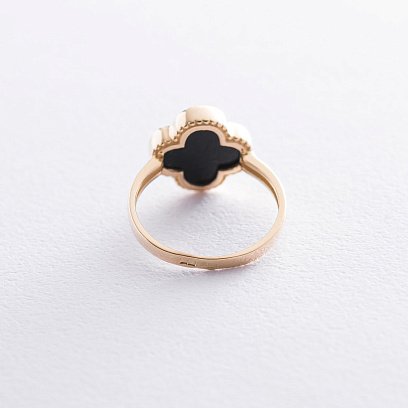 Кольцо "Клевер" в желтом золоте (оникс) к06622 №3