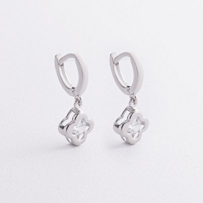 Срібні сережки "Конюшина"  з фіанітами 122057 №3