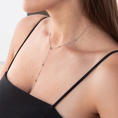 Серебряное колье - галстук с шариками 181168 №3