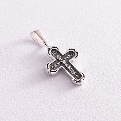 Серебряный крест "Распятие. Спаси и сохрани" с чернением 132705 №7