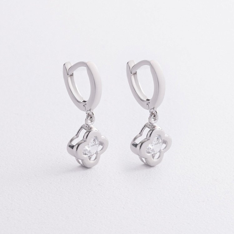 Срібні сережки "Конюшина"  з фіанітами 122057 від ювелірного магазину Онікс - 2