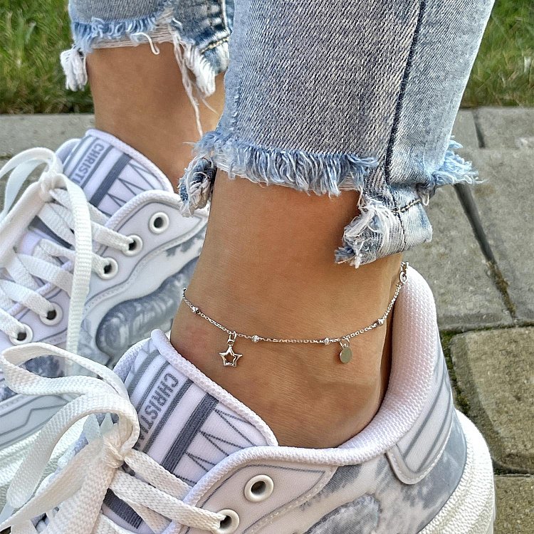 Золотий браслет "Сердечко і зірочка" на ногу б04348 від ювелірного магазину Онікс - 5