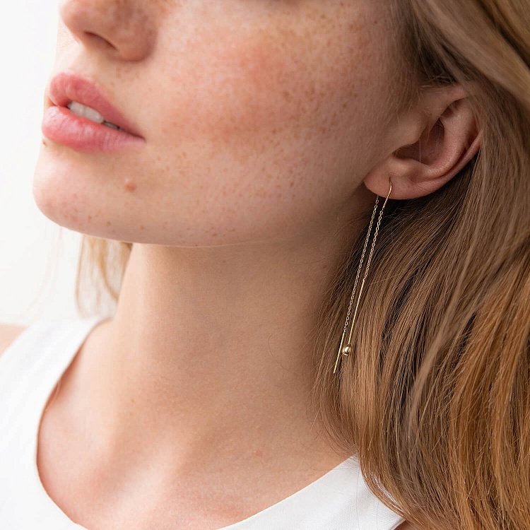 Серьги "Шарики" в желтом золоте на цепочке с07984 - 3 Серьги "Шарики" в желтом золоте на цепочке с07984 от ювелирного магазина Оникс - 3