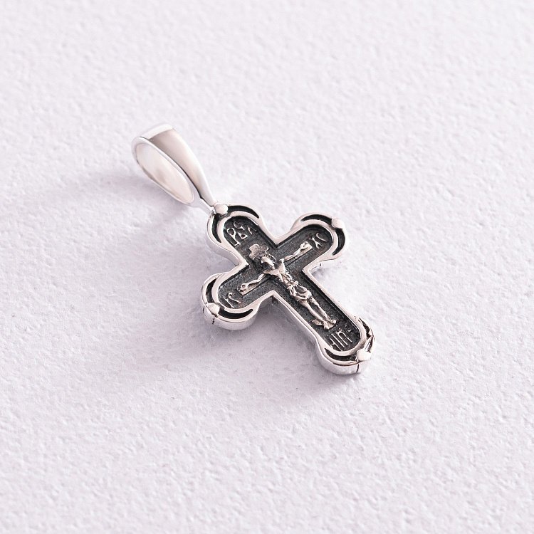 Серебряный крест "Распятие. Спаси и сохрани" с чернением 132705 от ювелирного магазина Оникс - 6