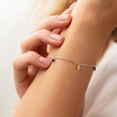 Браслет "Украинка" в серебре (синие и желтые фианиты) 141610 №3