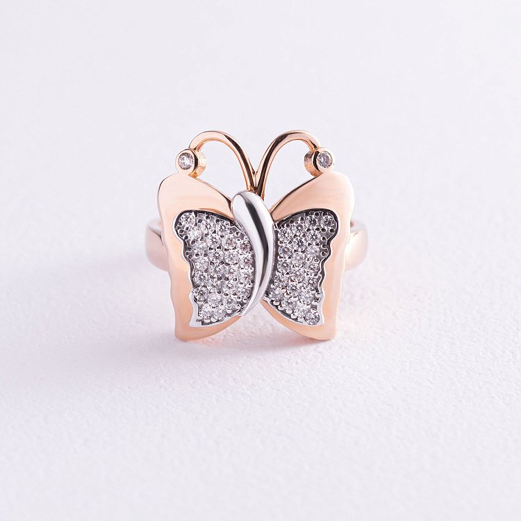 Золота каблучка "Метелик" з фіанітами к04868 від ювелірного магазину Онікс