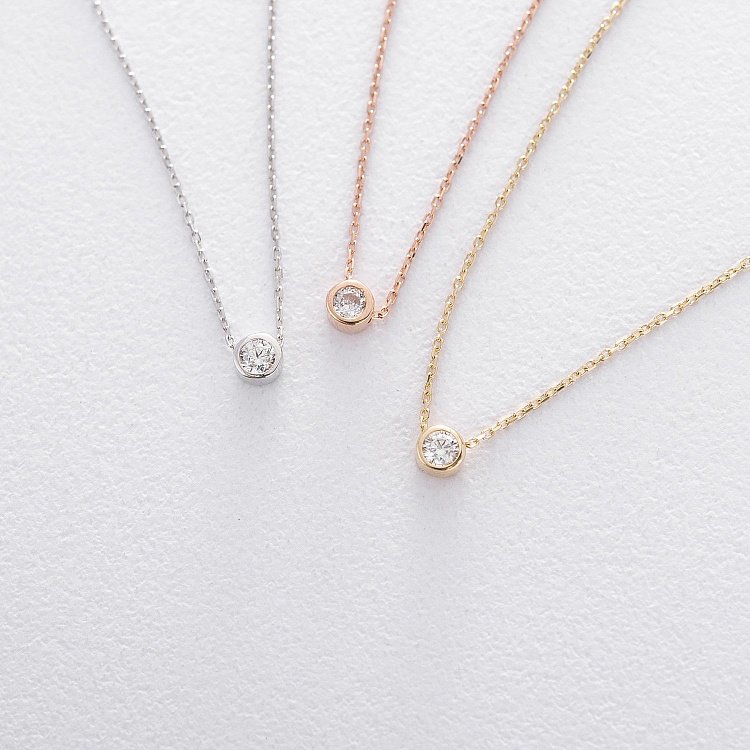 Золотое колье с фианитом кол00718 от ювелирного магазина Оникс - 4