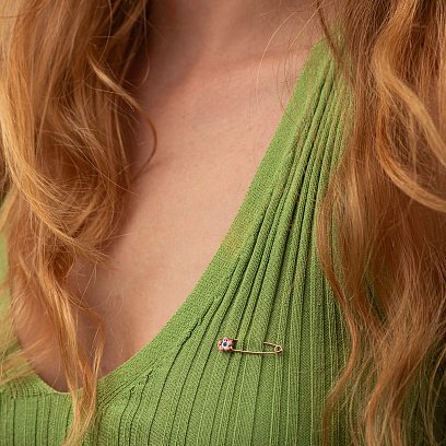 Золотая детская булавка "Цветочек" с эмалью зак00045 №2