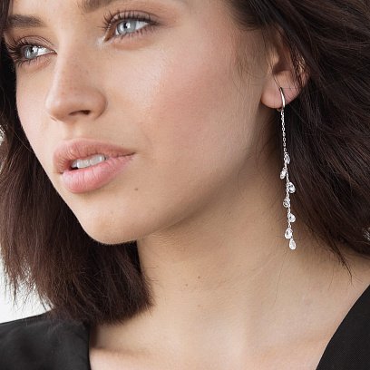 Серебряные серьги на английской застежке с фианитами 122535 №3