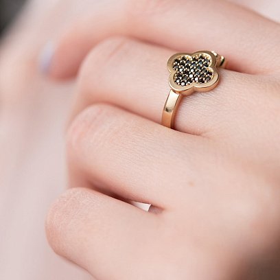 Каблучка "Конюшина" в жовтому золоті (фіаніти) к06991 №4