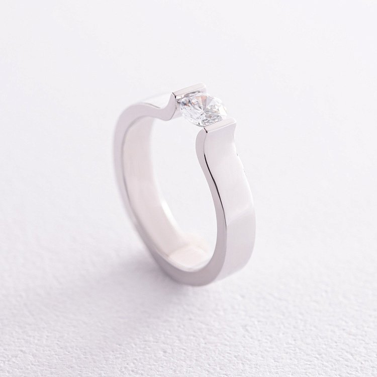 Заручальна каблучка з фіанітом (біле золото) к07173 від ювелірного магазину Онікс