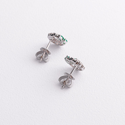 Золотые серьги - пусеты с изумрудами и бриллиантами сб0671ca №4