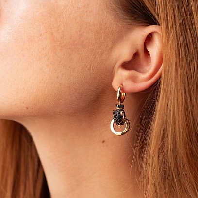 Золоті сережки "Пантера" (чорні фіаніти) с04483 №3