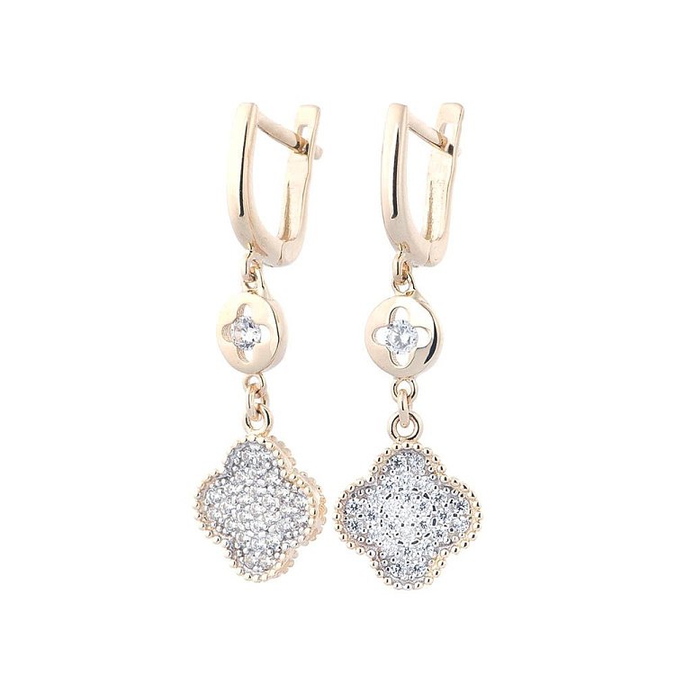 Золоті сережки "Конюшина з фіанітами" с04490 - 1 Золоті сережки "Конюшина з фіанітами" с04490 від ювелірного магазину Онікс - 1