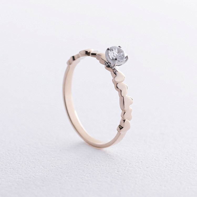 Золотое помолвочное кольцо c сердечками (фианит) к07643 от ювелирного магазина Оникс