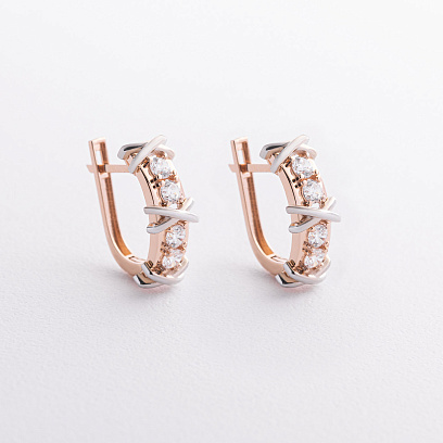 Серьги "Rosie" с фианитами (красное, белое золото) с09165