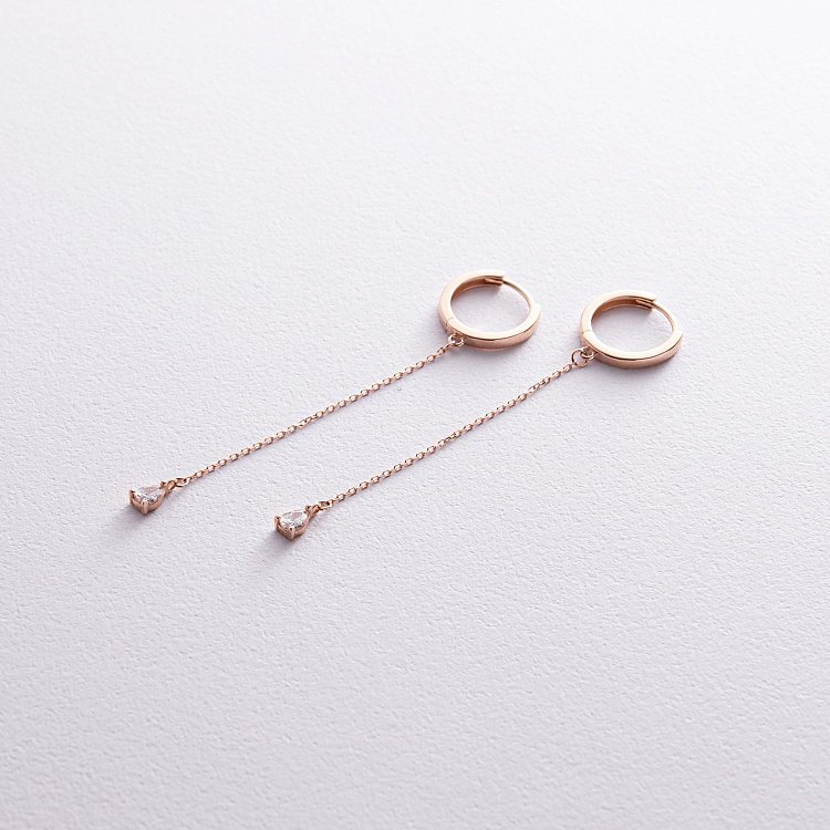 Серьги - кольца "Капельки"  с фианитами (красное золото) с08351 от ювелирного магазина Оникс - 5