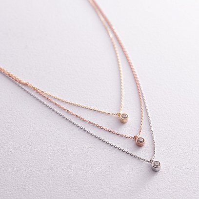 Тройное золотое колье с фианитами кол02310 №3