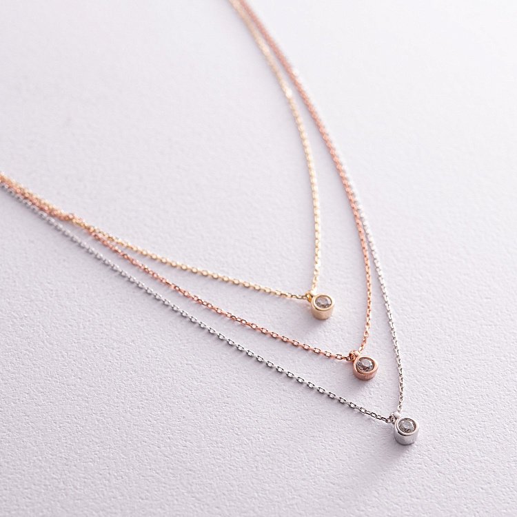 Тройное золотое колье с фианитами кол02310 от ювелирного магазина Оникс - 2