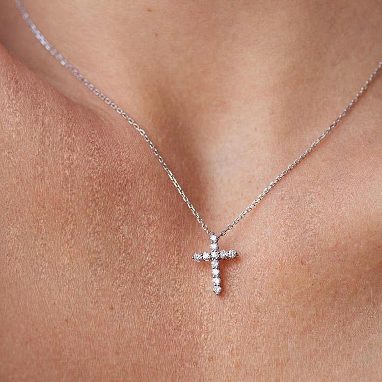 Золоте кольє "Хрестик" з діамантами 738331121 - 3 Золоте кольє "Хрестик" з діамантами 738331121 від ювелірного магазину Онікс - 3