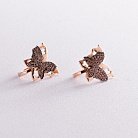 Золоті сережки "Метелики" з фіанітами с05536 от ювелирного магазина Оникс