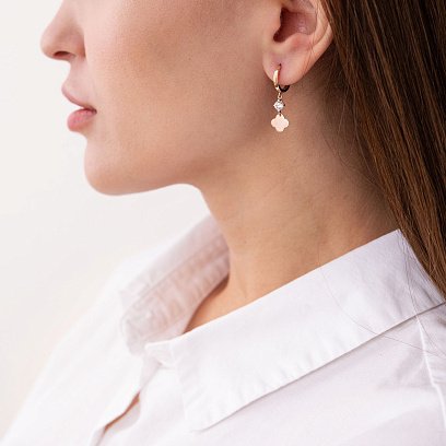 Золоті сережки "Конюшина" з фіанітами с07429 №2