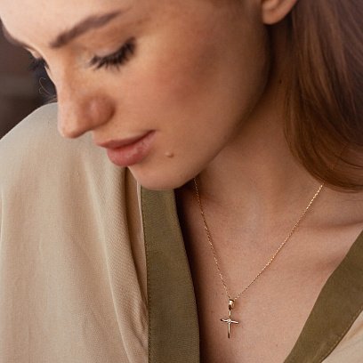 Золоте кольє "Хрестик" з фіанітами кол02194 №3