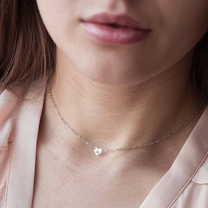 Серебряное колье Сердечко для гравировки 18994 №3