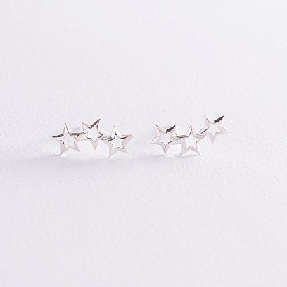 Серебряные серьги - пусеты "Звездочки" 123021 №2